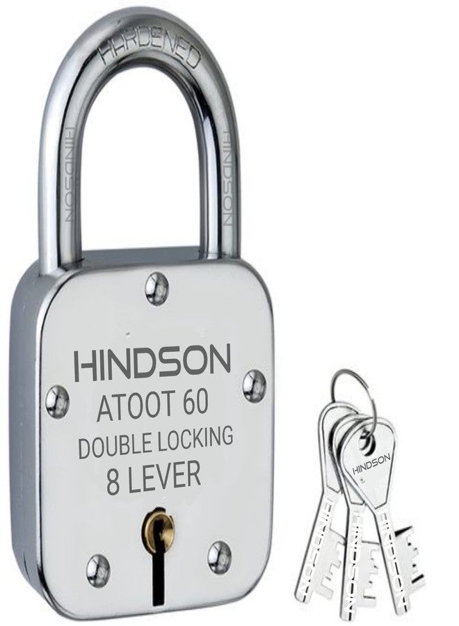 HINDSON Locks with Same Key, Common Key Lock, 2 Lock with Single Key, Steel Double Locking, 8 Lever Padlock for Door, Gate, Shutter, Home Silver Finish, (ATOOT 60 Same Key) - Image 3